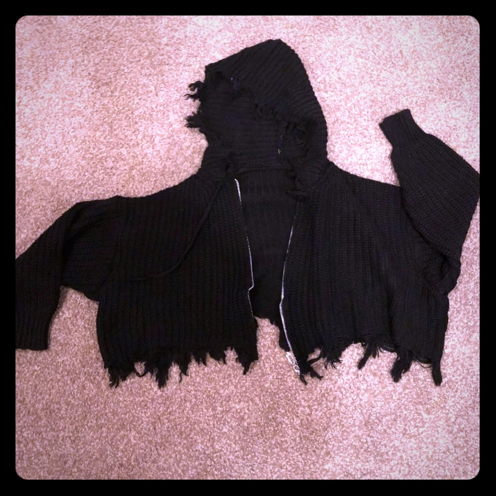 Distressed crop hoodie